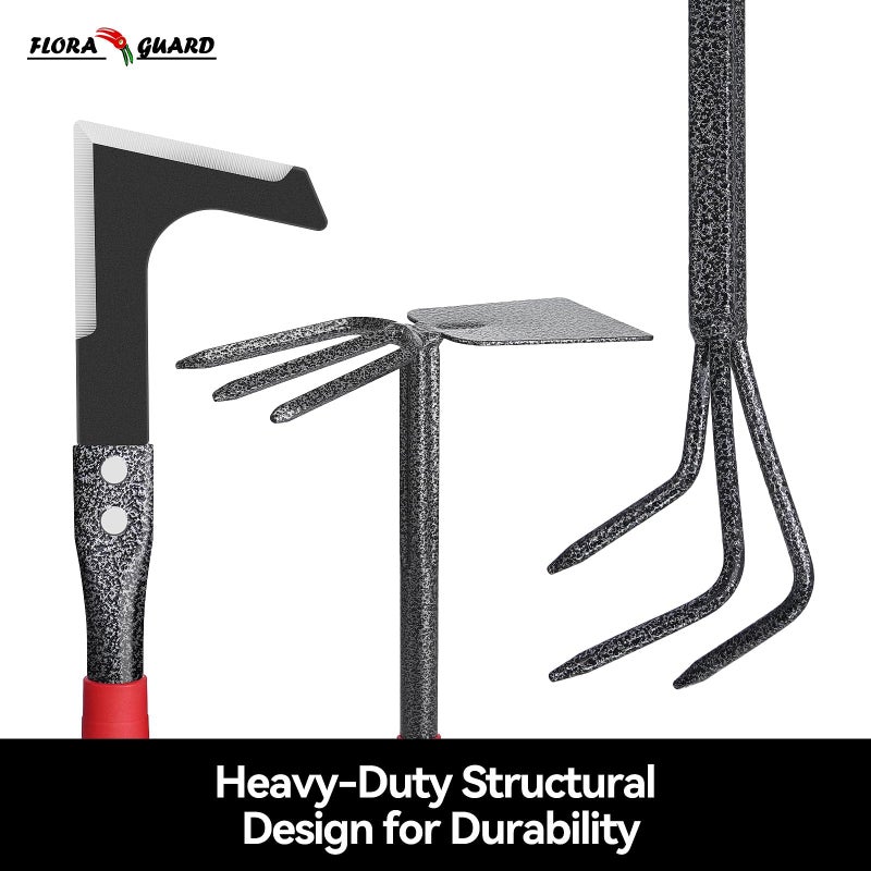 FLORA GUARD Garden Tools Set, 6-Piece Heavy Duty Gardening Hand Tools with Soft Rubber Handle, Includes Trowel, Rake, 2-in-1 Hoe & Crack Weeder, Durable Yard Tools, Essentials Garden Gift Men Women - Image 5